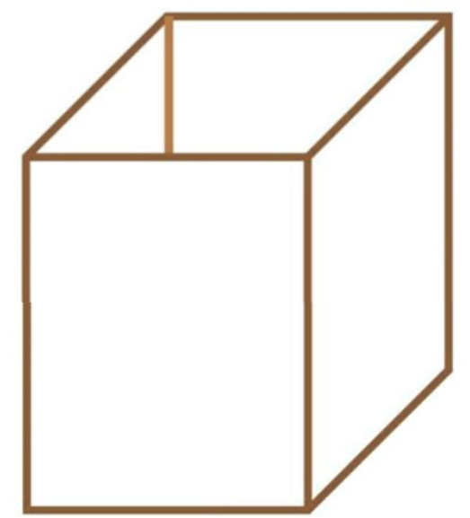 An open-top rectangular box with a square base.